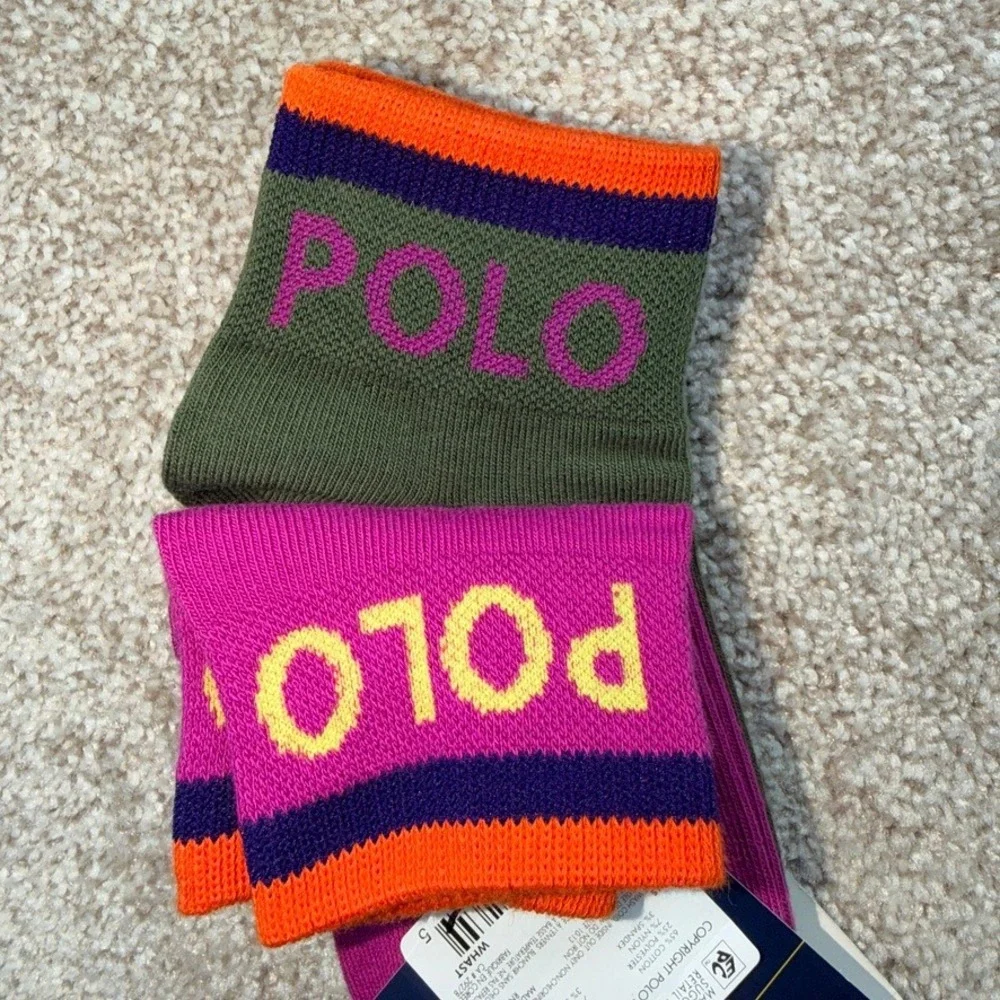 Polo Ralph Lauren Girls 3 Pack Ankle Socks White Pink Green Size 4-6X